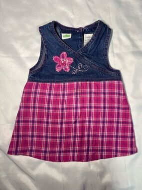 Vintage 2003 Sesame Street Elmo Dress 12M Denim Pink Plaid Embroidered